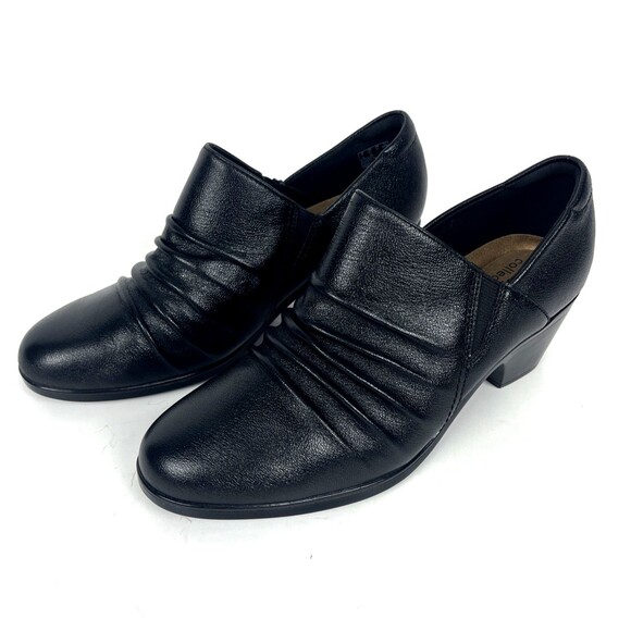 Clarks Emily Cove Black Leather Slip on Wedge heel Womens SZ 9.5 Casual Comfort - Picture 5 of 14